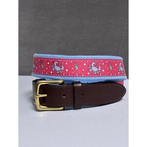 Vineyard Vines Belt 34 Pink Blue Crab Brass Leather Preppy Nautical Shep Ian